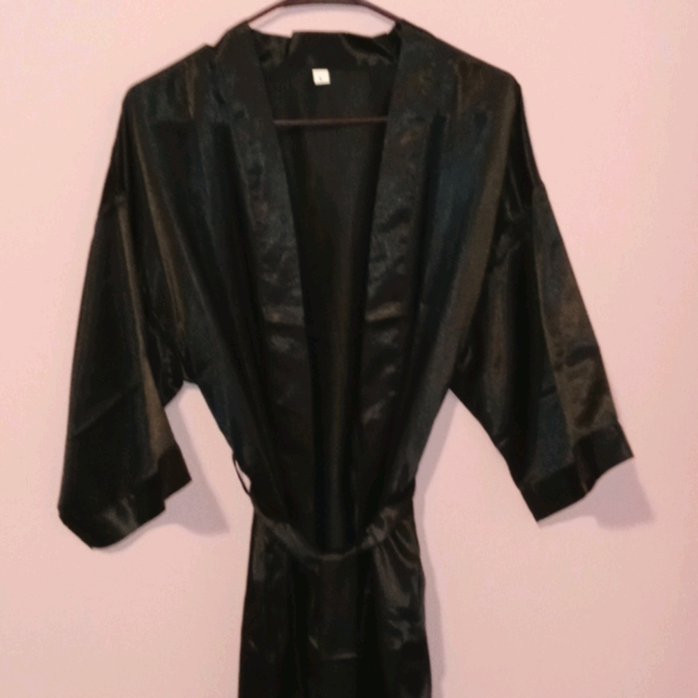 Plain Satin Short Black Robe